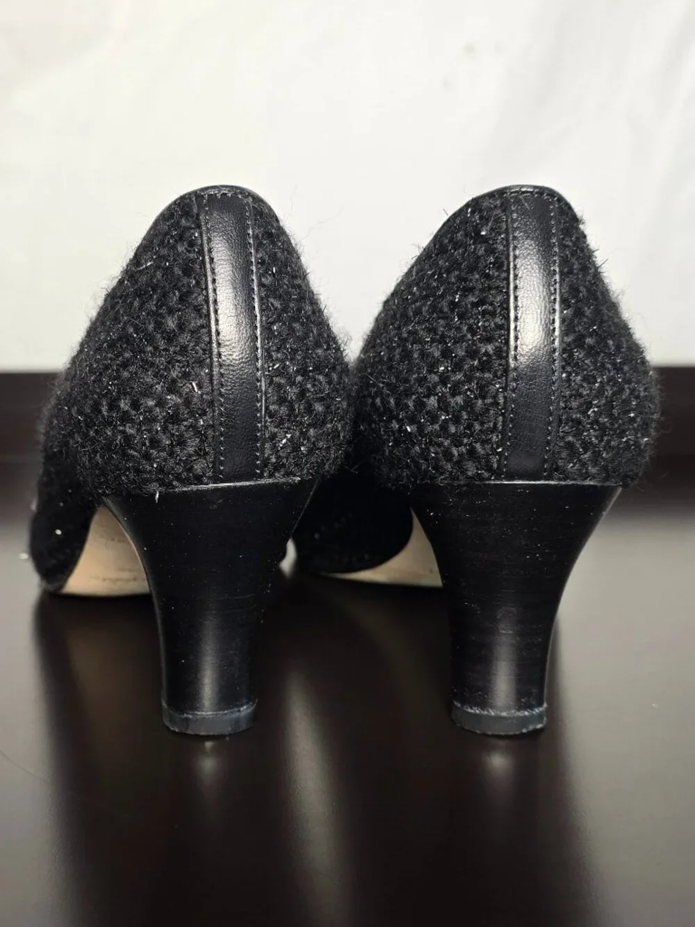 Kate Spade Black Tweed Justina Kitten Heels Striped Bow Size 7